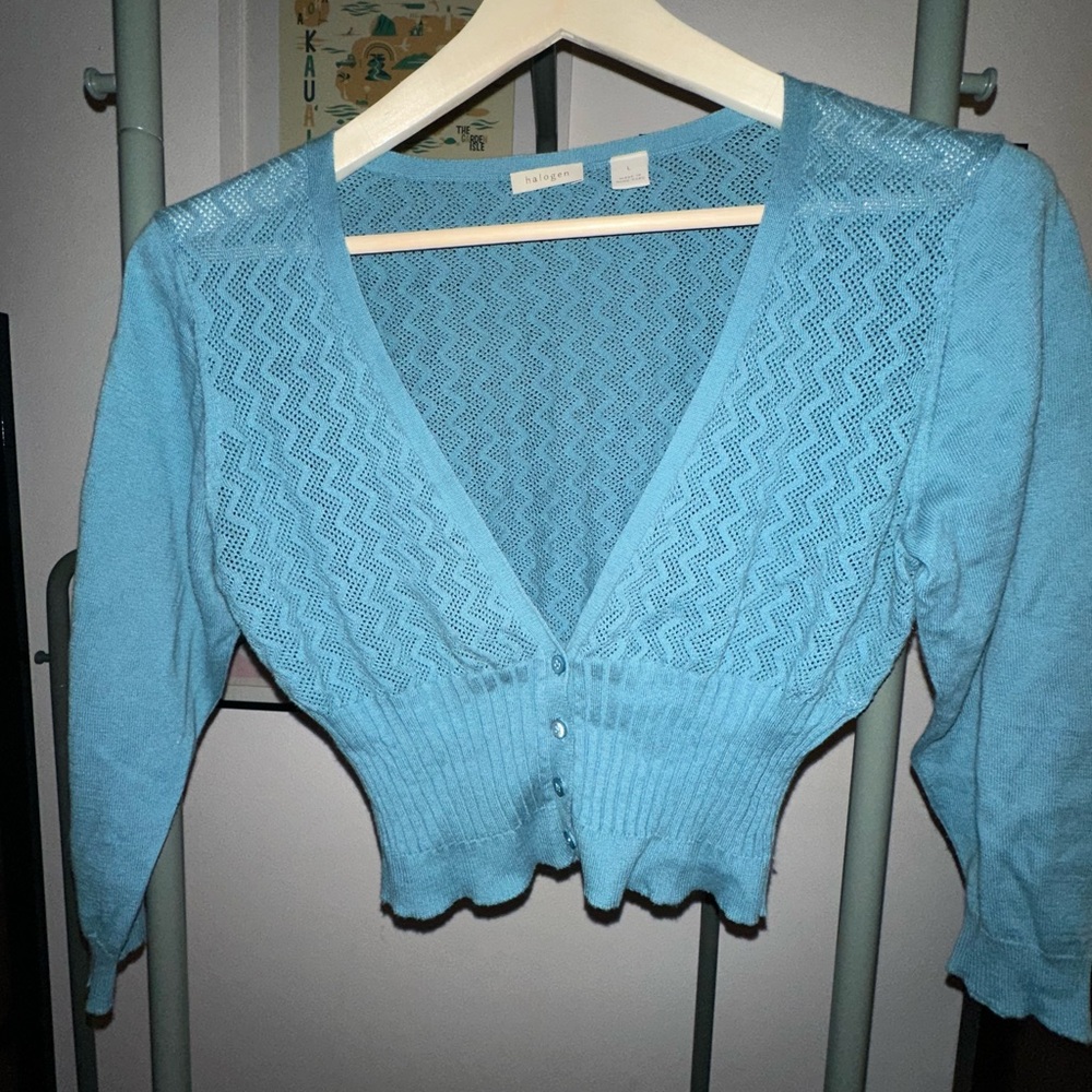 Vintage Halogen Teal Open Knit Sweater